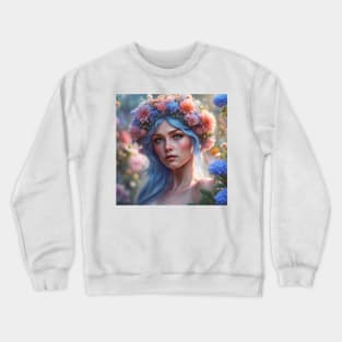 Stylish Woman in Nature with Flower, Fashion, and Elegance Crewneck Sweatshirt